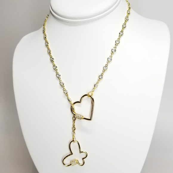 Heart & Butterfly Lock CZ Necklace Mask Hold - Picture 6 of 8